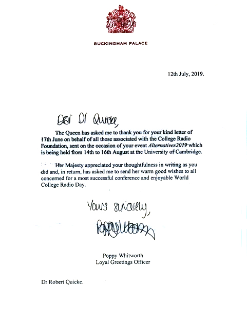 Letter from Buckingham Palace: The Queen is with us!