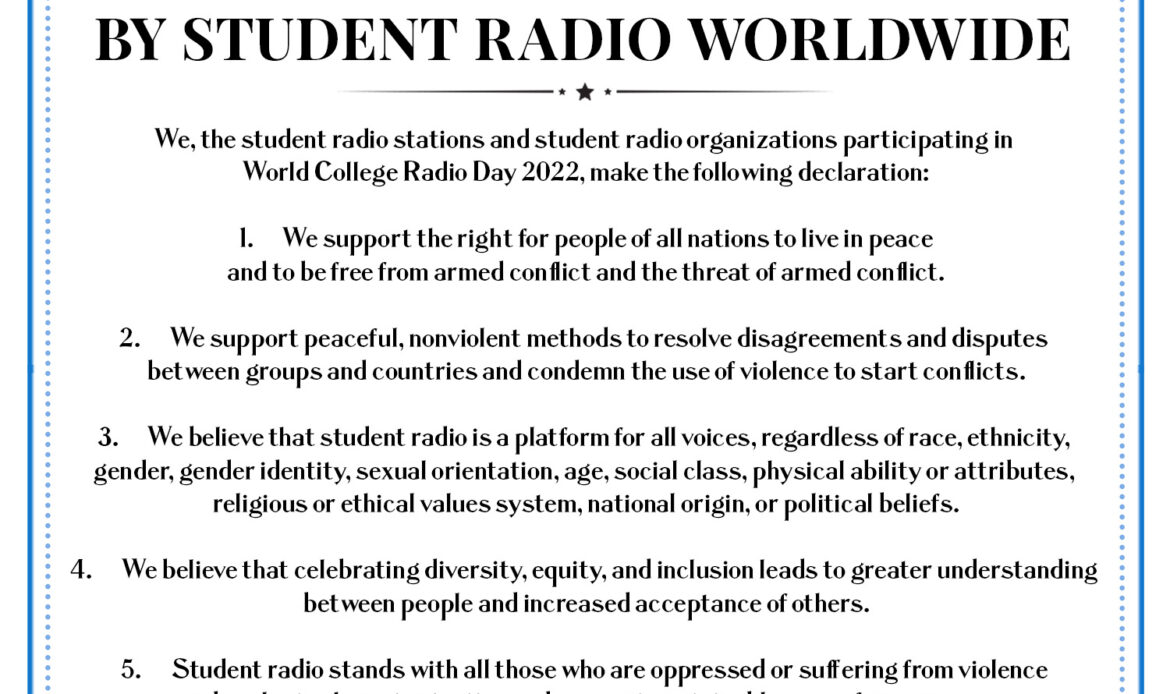 Unprecedented Declaration Supporting Peace by Student Radio Worldwide